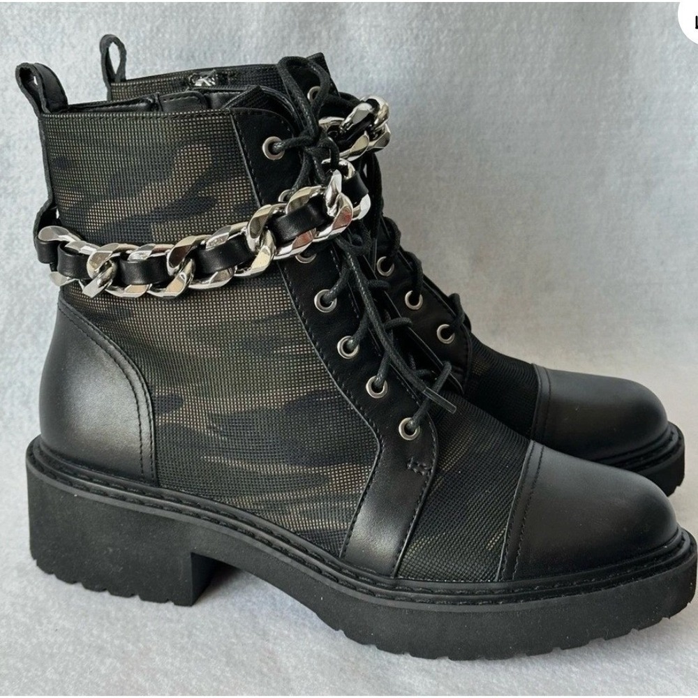 Linea Paolo Size 6 Black Camo Leather Mesh Combat Boot NEW Thexton Lug Moto $109